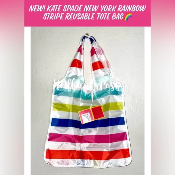🎉HP🎉New! Kate Spade New York Rainbow Stripe Reusable/Packable Tote Bag🌈Last One - Picture 10 of 10